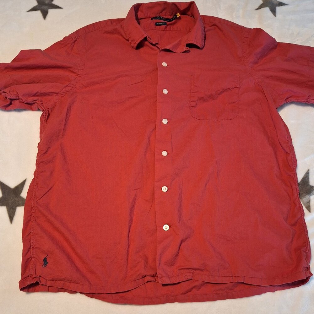 Polo Ralph Lauren Mens Red Short Sleeve Camp Shirt Size Large Cotton Pocket - Picture 1 of 8